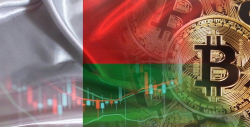 Bitcoin cryptocurrency with Malagasy flag. Investors in Blockchain Technology with Madagascar flag