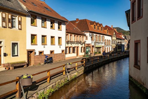 The Queich in the old town of Annweiler am Trifels, Southern Wine Route, Rhineland-Palatinate,