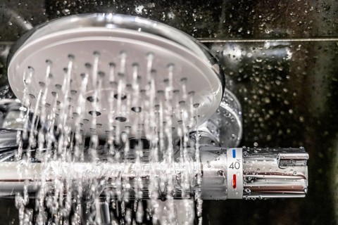 Shower, fitting, temperature control, temperature control of the shower water