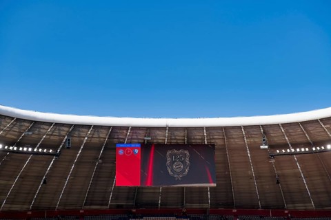 Scoreboard, Anniversary 125 years FC Bayern Munich FCB, Sky, Allianz Arena, Munich, Bavaria,