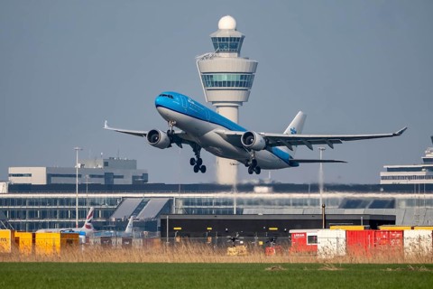 KLM aircraft takes off from Kaagbaan runway, 06/24, at Amsterdam Schiphol Airport, AMS, Air Traffic