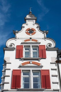 Detailed view of a historic building in the historic old town of Constance with characteristic