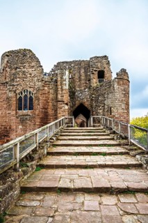 Autumn colors over Goodrich Castle, River Wye, Goodrich, Herefordshire, UK