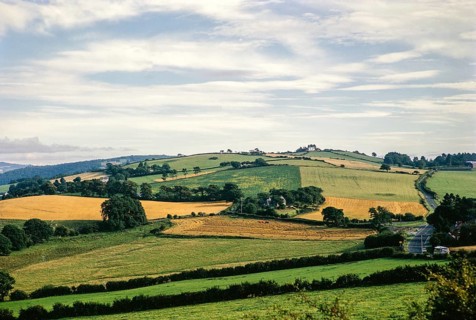 Landwirtschaftliche Landschaft, Conway-Tal, Nordwales, Großbritannien Landschaft 3 September 1969