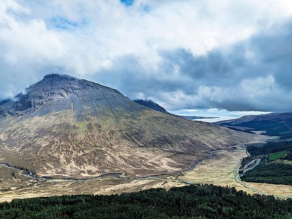 Fairy Pools and Waterfalls from a drone, Glen Brittle, Black Cuillin, Isle of Skye, Scotland,