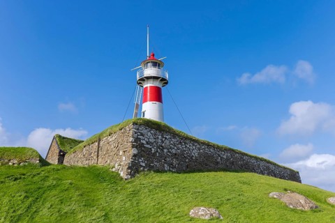 Skansin lighthouse on the historic fortress in Tórshavn, capital of the Faroe Islands, Faroes,