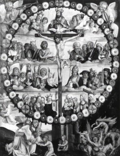 Depiction of the Last Judgment, rosary picture with the crucified Jesus Christ by Hans von