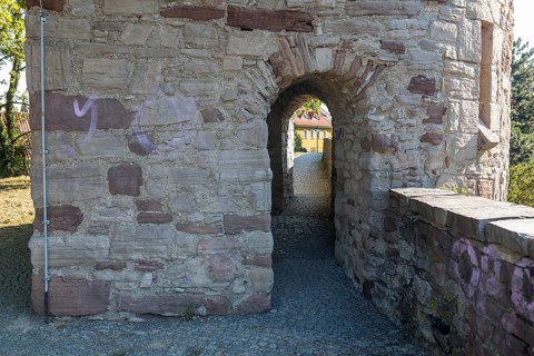 Passage through the half-shell tower on the town wall, Wernigerode, Harz, Saxony-Anhalt, Germany