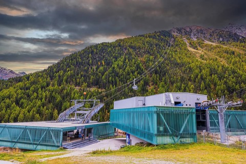 Bottom station of the cable car from Grimentz to the Sorebois summit station, Val d'Anniviers,