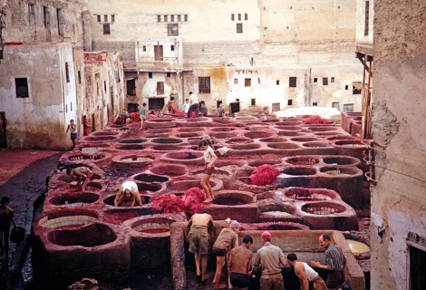 Labourers, including children, working in leather tanneries, Fez, Morocco, North Africa, 1971