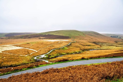 Autumn colors over Elan Valley Reservoir, Rhayader, Powys, Wales, UK