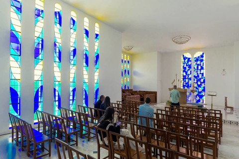Interior view of the chapel, Chapelle du Rosaire de Vence, Chapelle Matisse, artist Henri Matisse,