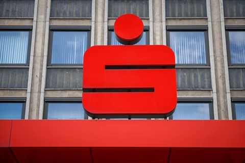 Bottrop, North Rhine-Westphalia, Germany, Sparkasse, Logo on the facade of a Sparkasse branch