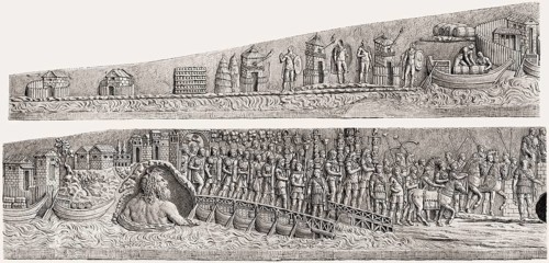 Bas-relief of the Dacian Wars at the Trajan's Column, a Roman triumphal column in Rome, Italy