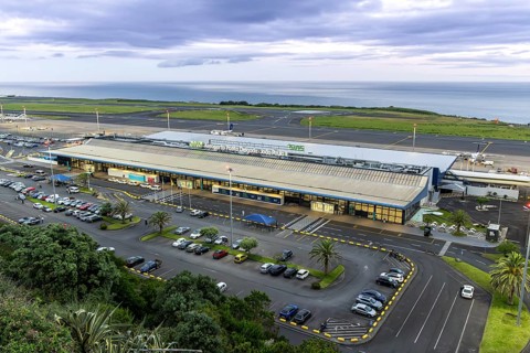 Ponta Delgada Airport Airport terminal in the evening in Ponta Delgada, Portugal