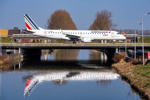 Taxiway bridge over a canal near Hoofddorp, on the Polderbaan, a runway in the west of Amsterdam