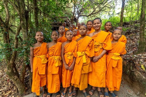 Group of young monks and novices on the Ang Ka Luang Nature Trail in Doi Inthanon National Park,