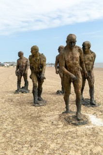 'Walking Men' artwork bronze sculptures by Laurence Edwards, South Beach, Lowestoft, Suffolk,