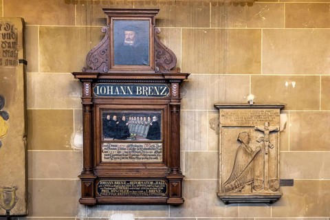 Reformer Johannes Brenz. Protestant parish church of St Michael. As Johannes Brenz's place of work,