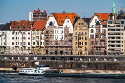 Skyline of Düsseldorf on the Rhine, Mannesmannufer, houses on the banks of the Rhine, Old Town,