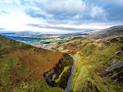 Autumn colours over Mach Loop from a drone, Minffordd, Tywyn, Wales, UK
