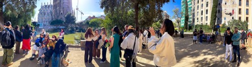 Many tourists in front of the Sagrada Familia in Barcelona, Spain