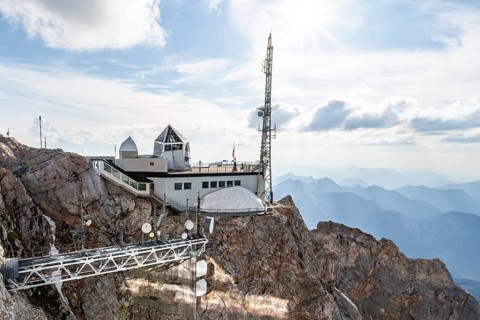 Mountain station of the Tiroler Zugspitzbahn, at the summit of the Zugspitze, Wetterstein range,