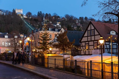 Elbhangfest Christmas market in Dresden Loschwitz in the historic village center of Loschwitz