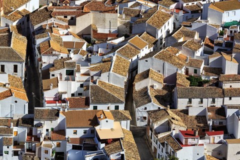 Whitewashed houses, view from above on rooftops, Route of the White Villages, Zuheros, Province of