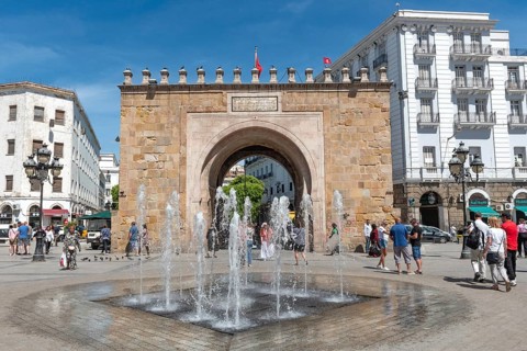 Tunis, Tunisia. 24th May 2024 The old Bab el Bhar a historical city gate and landmark dividing the