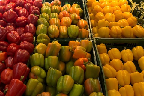 Sweet peppers in a supermarket, Bavaria, Germany