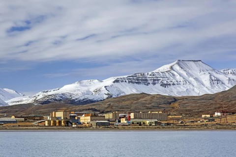 View over Pyramiden, abandoned Soviet coal mining settlement on Svalbard, Spitsbergen