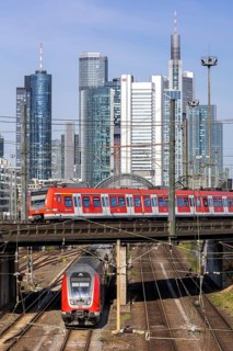 Deutsche Bahn DB Regio local trains leaving Frankfurt Central Station in Frankfurt, Germany