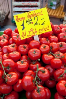Tomato stall in the marketplace, Hanover, Lower Saxony, Germany, Europe, Tomaten an einem