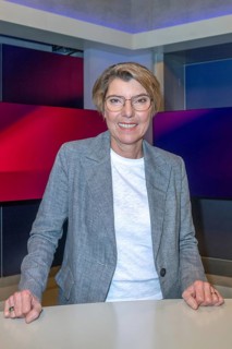 Bettina Böttinger (presenter) on the ARD talk show maischberger in the Berlin Adlershof studio.