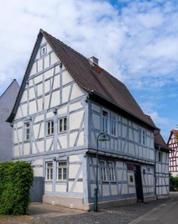 Historic half-timbered houses in the old town of Dreieichenhain, Hesse, Germany
