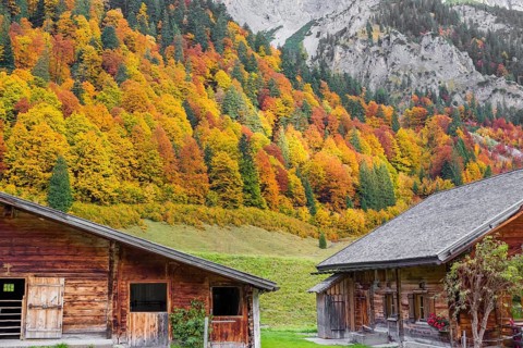 Farm buildings of the Eng alp, Eng valley, Tyrol, Austria