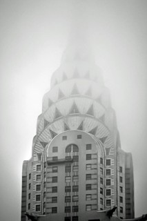 Tower of the Crysler Building in the fog, New York City, USA