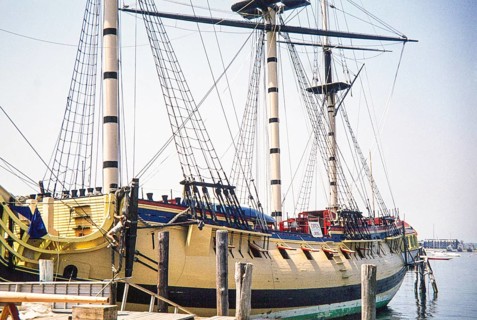 HMS Rose, 1970 replica of mid 18th-century British frigate, docked at Newport, Rhode Island, New