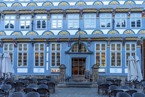 Half-timbered house Stiftsherrenhaus in the old town centre of Hamelin, Lower Saxony, Germany