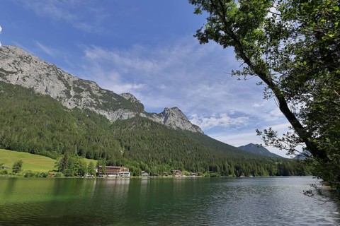 Mountains of the Reiteralpe with Häusern Alm at the Hintersee in autumn, Ramsau, Berchtesgaden,