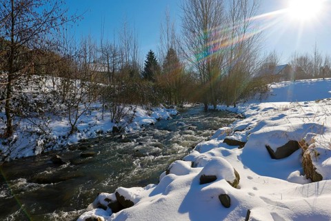 Dortmund, North Rhine-Westphalia, Germany - Sunny winter landscape in the Ruhr area, ice and snow