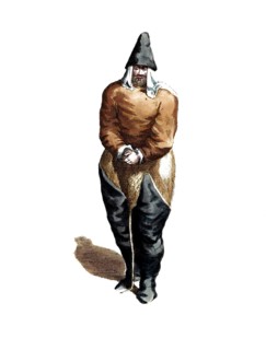 Historical clothing, fashion in the course of time, clothing of a fisherman from Greenland in 1626,