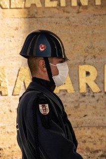 Ankara, Turkey. November 24th 2020 Turkish military guard wearing protective facemask due to the