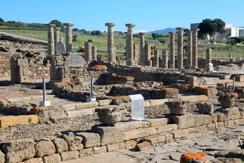 Statue of Emperor Trajan in the forum, Baelo Claudia Roman site, Cadiz Province, Spain