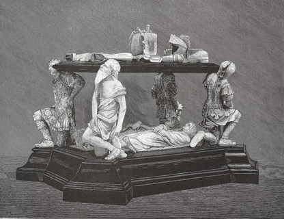 Wood engraving of the famous grave monument for Count Engelbrecht II of Nassau and his woman