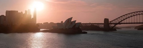 Australia scenic Sydney downtown skyline panorama and financial business center near Opera House