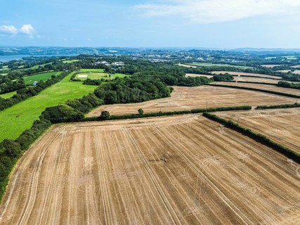 Cornwall Fields and Farms from a drone, River Tamar, Plymouth, England, United Kingdom