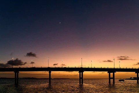 Sunset on the bridge over the Bacanga River in the city of Sao LuIs, Maranhao, Sao Luis, Maranhao,