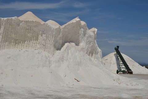 Mountain of sea salt, Salinas de Levante, Salines de Llevant, salt pans, Es Trenc, Majorca,